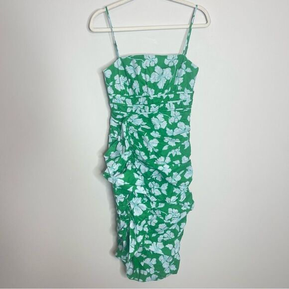 $448 Olly Ruched Midi Dress in Frog Flower NWT - Picture 9 of 13